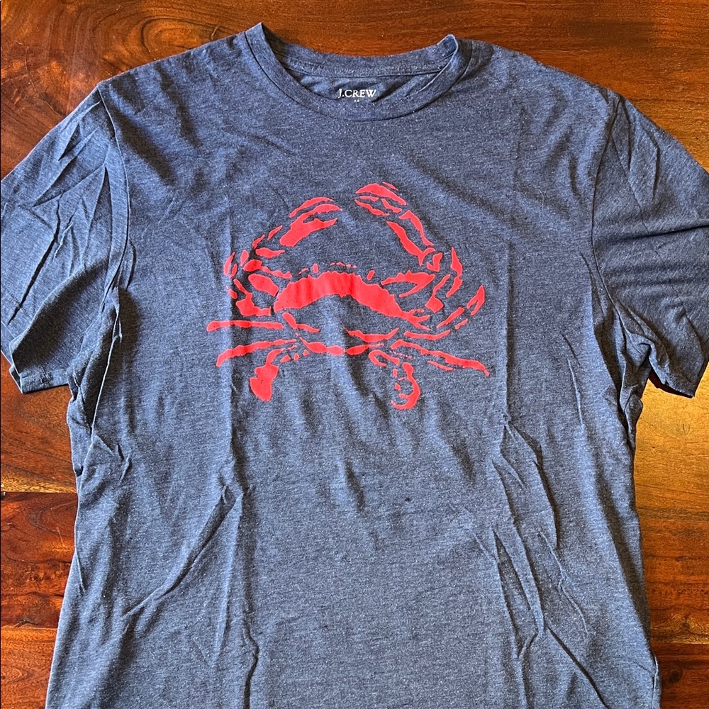 J. Crew Navy Heather Short Sleeve Tee with Red Crab Graphic